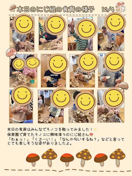 ~食育活動「しいたけ」0・1・2歳クラス~